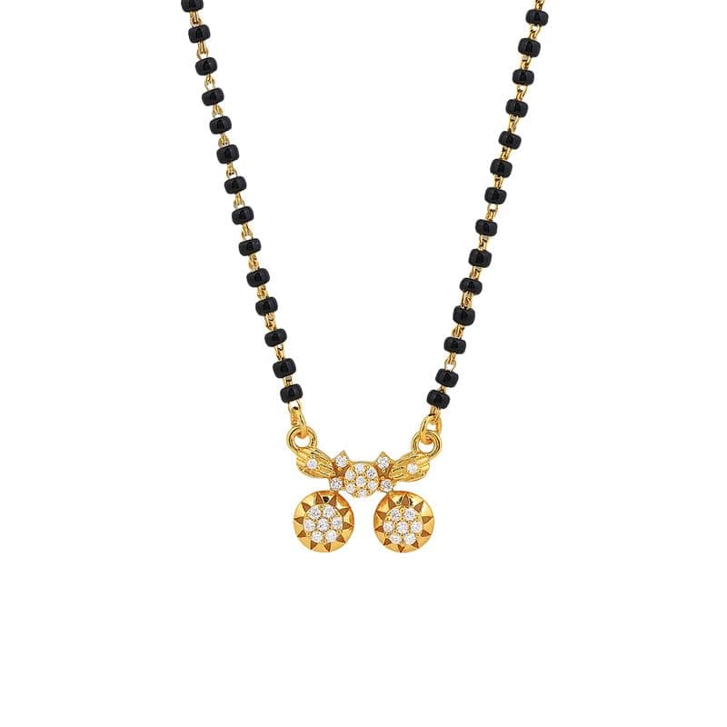 MAIRA 925 Sterling Silver 1 Gm Gold Plated Kala Mani/Black Beads Vati Mangalsutra For women | Hypoallergenic| Anti- Tarnish | Pure Silver Gift For Wife