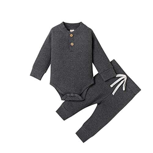 Ledy Champswiin Winter Newborn Baby Boy Girl Clothes Set Ribbed Outfits Unisex Infant Solid Long Sleeve Tops Pants 2PCS