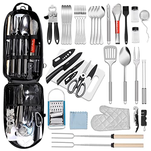 35 Pcs Camping Kitchen Utensil Set Outdoor Kitchen Gear, Outdoor Cooking and Grilling Utensil Travel Set Perfect for Camping Accessories Cooking, RV Camp. Camping, BBQs, Parties and More
