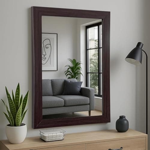 Art Street Bathroom Wall Mirror, Brown Wall Mount Rectangular Makeup Mirror, Decorative Looking Glass with Frame for Home, Bathroom & Living Room (Size: Inner 12x18 in, Outer 15x21 Inch)