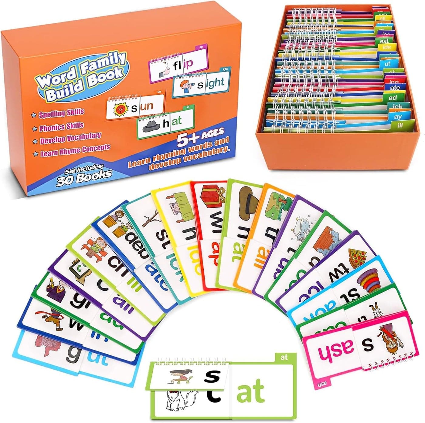 CYNVEXA 30PCS Read and Rhyme Flip Books, Interesting Word Family Flip Books, ABC Vocabulary Cards, Sight Words Flash Cards Kindergarten, Read and Rhyme Flip Activity Book