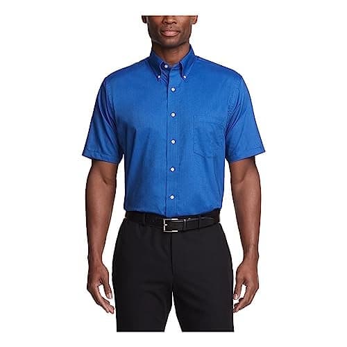 Van Heusen Men's Short Sleeve Dress Shirt Regular Fit Oxford Solid, English Blue, 4X-Large