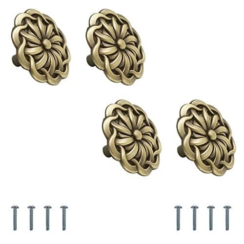 VOLO Antique Brass Cabinet Knob/Wardrobe Door Knobs/Cupboard Drawer Pull Handle/Kitchen Drawer Knob (Knob_S-170_Antique, 4 Pcs)