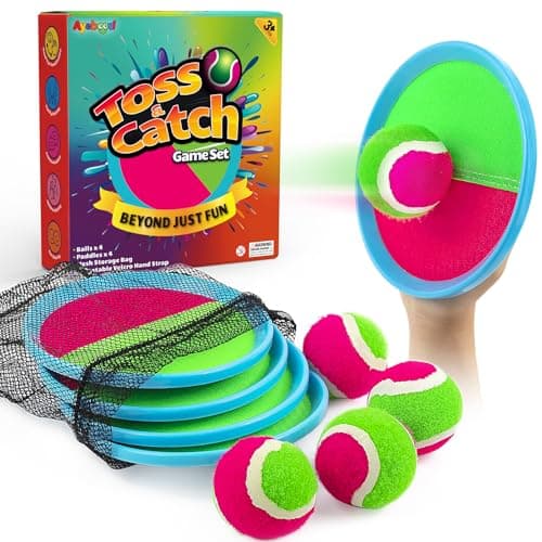 Ayeboovi Toss and Catch Ball Set Boys Toys Outdoor Toys Yard Games Outside Games Beach Toys for Kids Ball and Catch Game with 4 Paddles and 4 Balls Upgraded Version