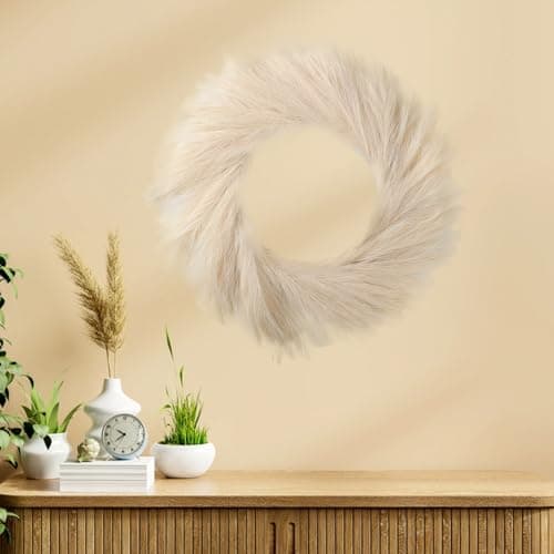 27” Beige Pampas Grass Wreath for All Seasons ,for Front Door, Porch, Window,for DIY Arrangement Farmhouse Beach Boho Table Centerpieces Bathroom Bedroom Decor Fall