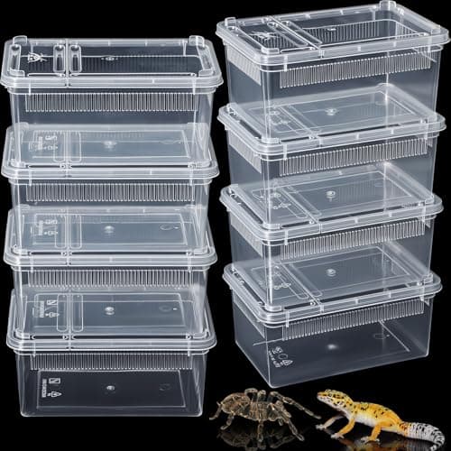 Irenare 8 Pcs Reptile Breeding Box Plastic Spider Terrarium Tarantula Feeding Box for Bearded Dragon Lizard Spider Gecko Scorpion(Vent Strips,Clear,5.9 x 3.9 x 2.5 Inch)