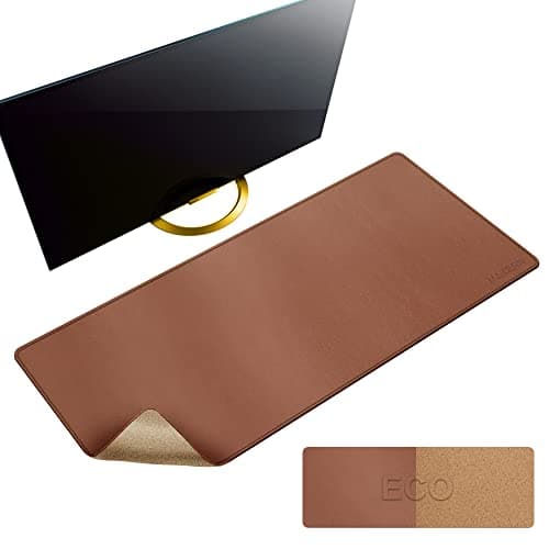 MAIDERN 40" x 16" Cork & Leather Desk Pad, Large XXL Mat, Full Mouse Pad, Reversible Protector for Gaming Home Office (Brown)