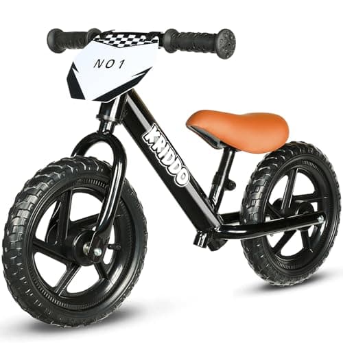 KRIDDO Toddler Balance Bike 2 Year Old12 Inch Push Bicycle with Customize Plate 3 Sets of Stickers Included Steady Balancing Gift Bike for 25 Boys Girls Black