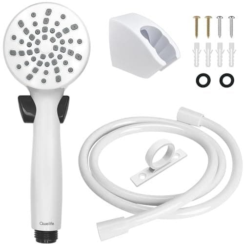 RV Shower Head with Hose and On Off Switch (Trickle), Water Saving High Pressure Shower Head with Hose Guide Ring, Shower Holder for RV, Camper, Van, Travel Trailer, Motorhome, Boat, White