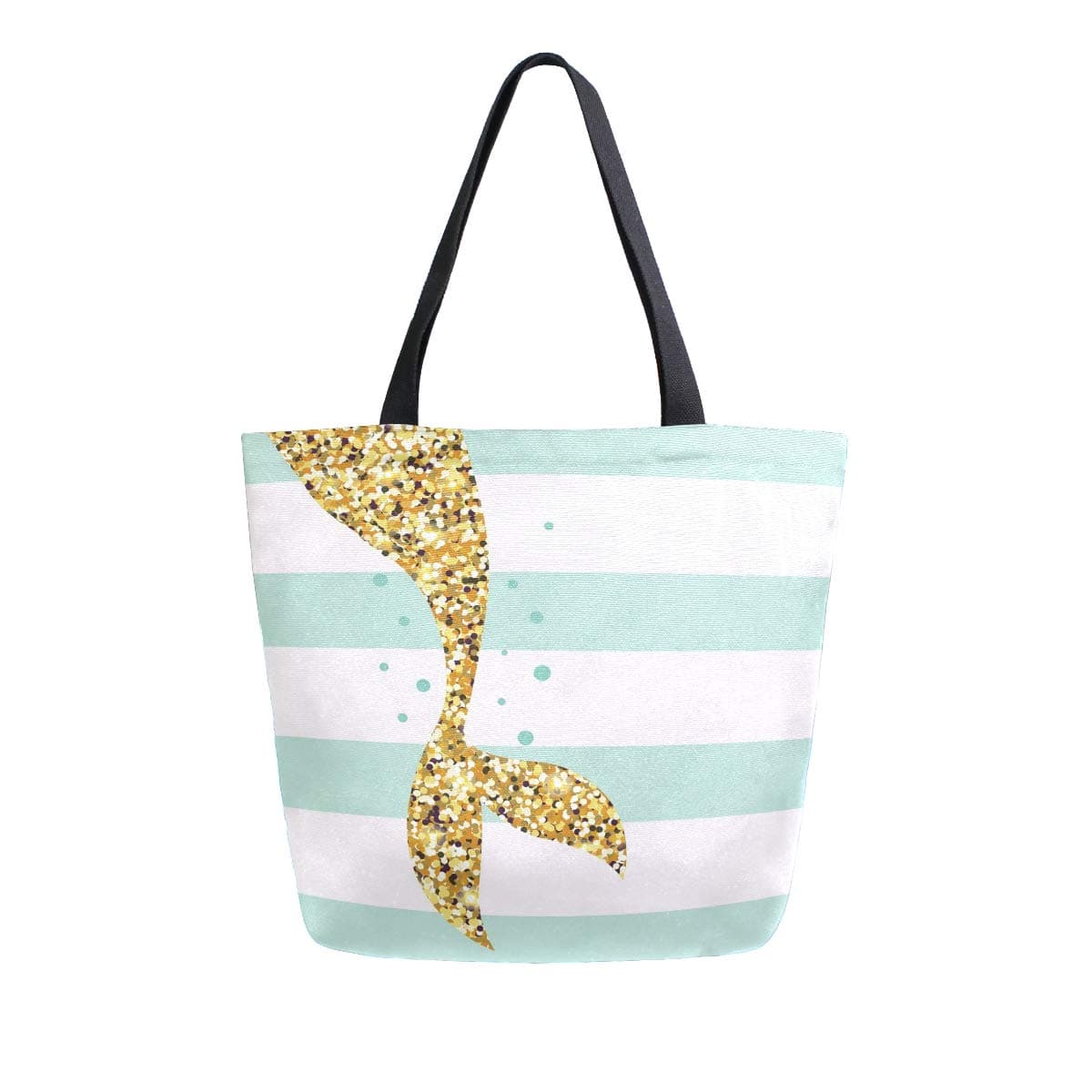 Naanle Mermaid Canvas Tote Bag Large Women Casual Shoulder Bag Handbag Mermaid Tail Stripe Reusable Multipurpose Heavy Duty Shopping Grocery Cotton Bag for Outdoors