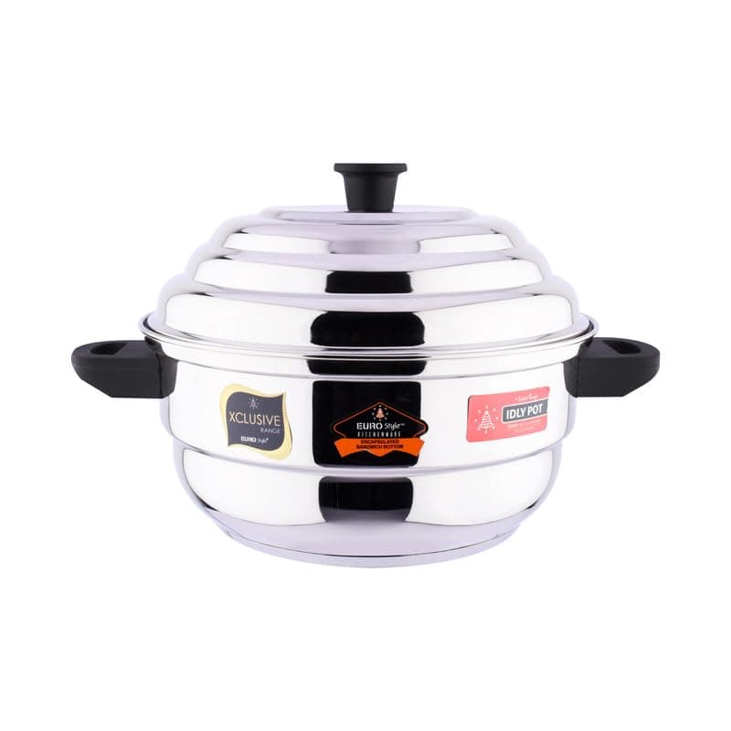 Eurostyle Royal 12 Idli Pot Stainless Steel with Encapsulated Sandwich Bottom - ISI Mark Certified - 2 in 1, 2 Idli Plates (12Pits), 1 Steamer Plate for idiyappam & Dhokla (Prime)