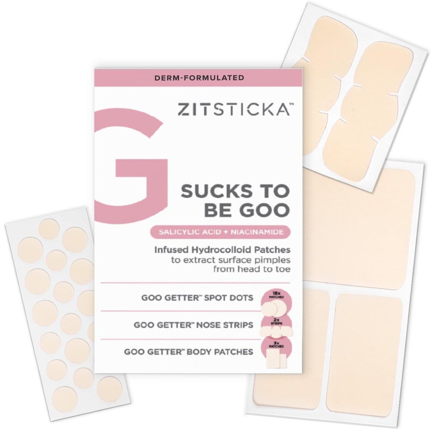 ZitSticka Pimple Patches for Face and Body Hydrocolloid Patches to Cover Zits Blemishes Acne Patches or Zit Spot Stickers Body Blemish Patch SUCKS TO BE GOO 23 Pack