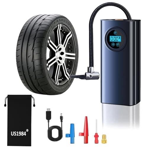 US1984 Air Compressor Tyre Inflator for Car, Rechargeable Electric Portable Air Pump, 2X Faster, 150PSI, Auto Off, Accurate Pressure Display, Smart Tyre Inflator for Cars, Bikes, Cycle, Inflatables