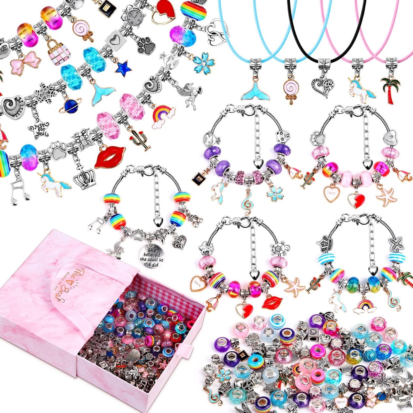 Mckanti 150 Pieces MixedStyle Jewelry Making Kit DIY Charm Bracelet Necklace Craft Set with Beads Pendants and Chains for Creative Handmade Accessories
