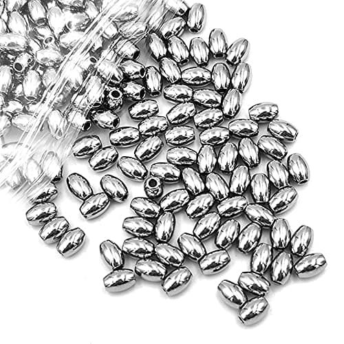 50 Pieces 2mm Hole Stainless Steel Oval Spacer Beads Barrel Spacer Beads Loose Spacer Beads Charms Polished Smooth Metal Oval Beads for DIY Craft Jewelry Making 5 x 4mm Silver