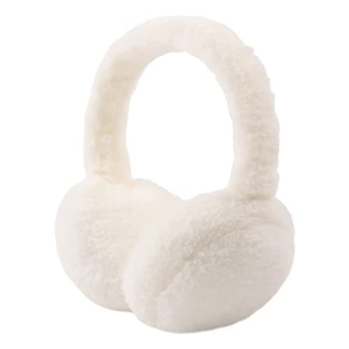 PESAAT Fluffy Ear Muff for Women Plush Foldable Earmuffs Kids Winter Earmuffs Girls Boys Cold Weather Ear Warmer (White)
