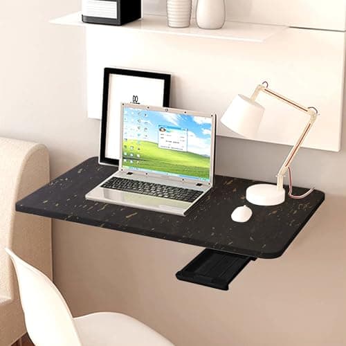 QARA Wooden 16 x 24 inches Wall Mouted Foldable Table | Wall Mount Study for Home & Office | Wall Laptop Desk Mount Table (Black)