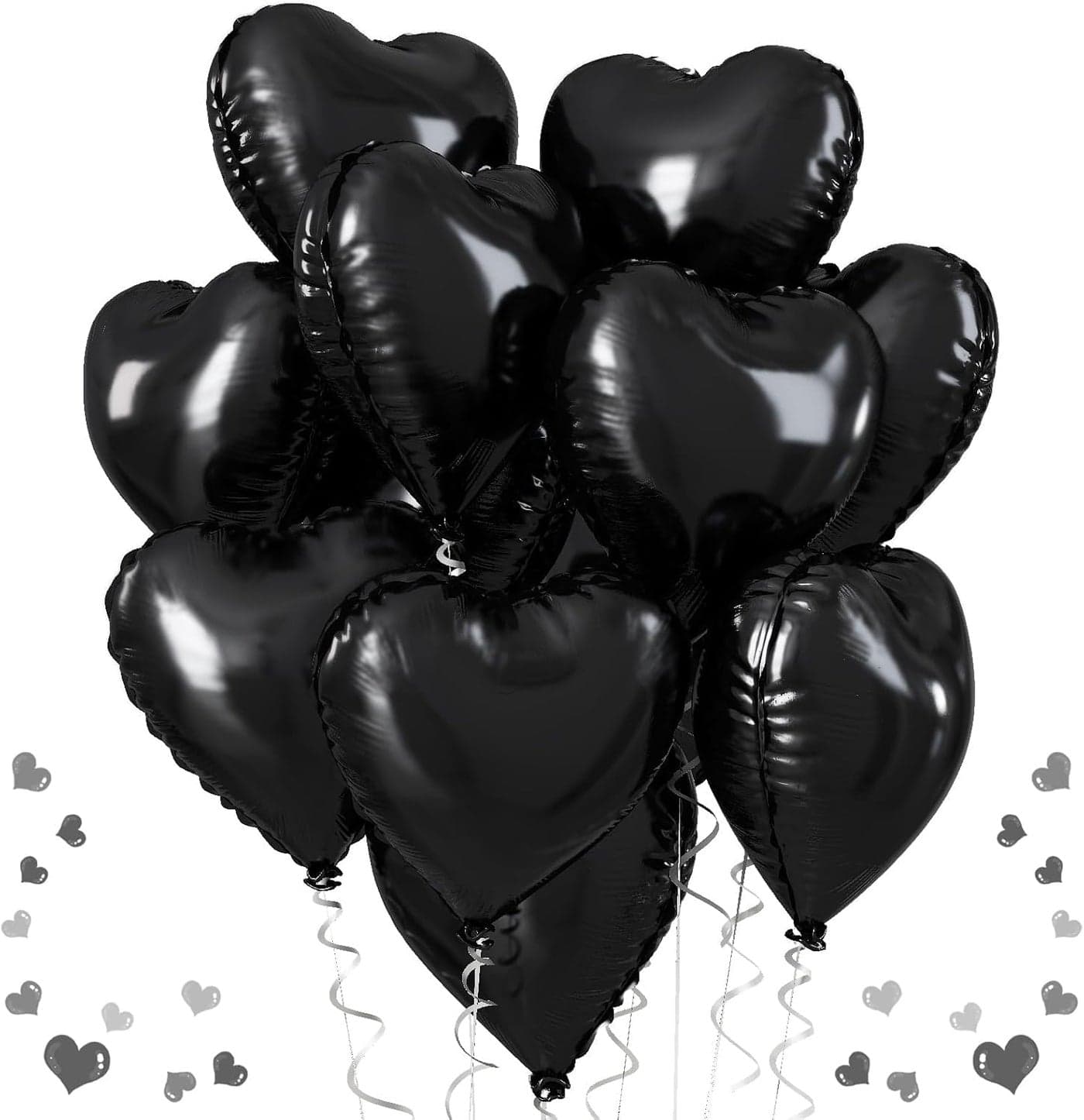 AMFIN® (Pack of 5) 18 Inch Black Heart Shaped Balloons, Heart shape balloons for decoration, Black heart balloons for decoration, Black heart foil balloons, valentine balloons decoration - Black