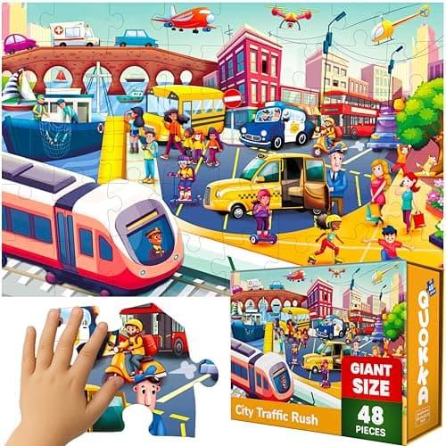 QUOKKA Giant Floor Puzzle for Kids Ages 46 2x3 Feet ExtraThick 48 Pieces Toddler Puzzle Ages 35 City Cars Educational Activity for Boys Girls Premium Box with Sturdy Handle Magnetic Closure
