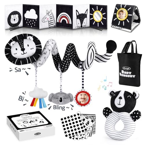 Joyreal High Contrast Baby Toys for Newborn Black and White Baby Sensory Toys with Car Seat ToysInfant Toys with Black White Cards Book Montessori Toys for Baby Gifts