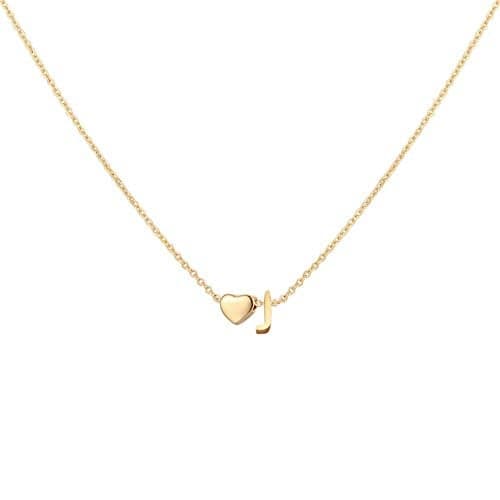 Glimmerst Initial Heart Necklace 18K Gold Plated Stainless Steel Tiny Heart Letter J Necklace Personalized Monogram Name Necklace for Women