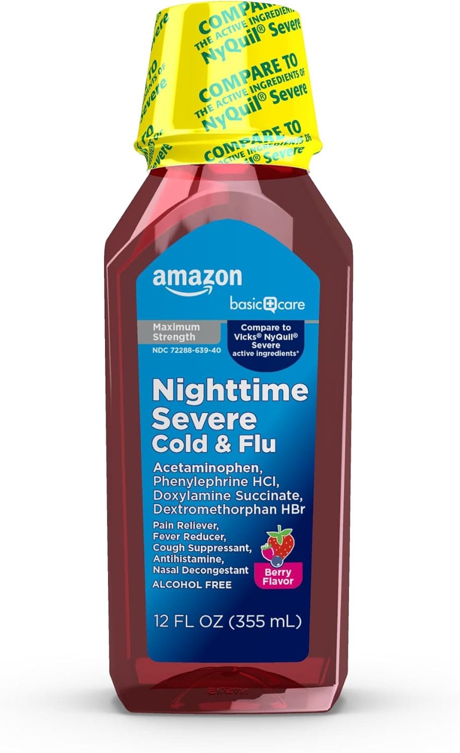 Nighttime Severe Cold and Flu Syrup Max Strength Liquid Medicine MultiSymptom Relief for Adults and Children 12 Years and Older Mixed Berry Flavor 12 fl oz Pack of 1