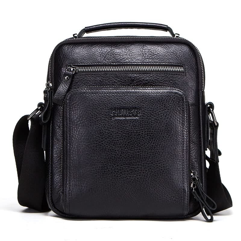 Contacts Genuine Leather Messenger Sling Stylish 9 Inch Ipad Tablet Camera Work Travel Casual Crossbody Bag (Black, Unisex)…