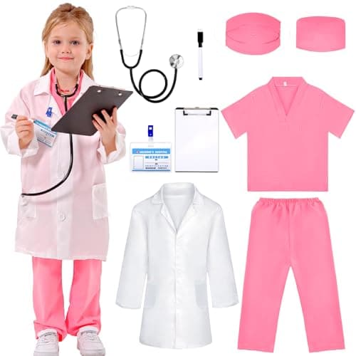 Liberry Doctor Costume for Kids Toddler Doctor Dress Up Clothes with Real Stethoscope Career Day Role Play Gift for Girls