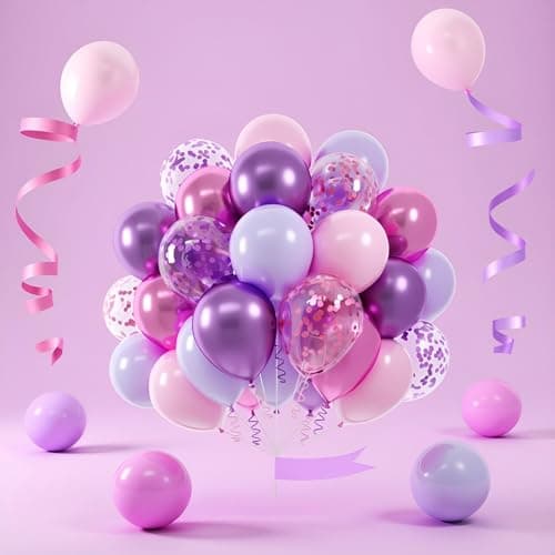 Toys Treasure Metallic Pink Purple Confetti Balloons 60 Pcs - Birthday Party Decorations for Girls Baby Shower Wedding Anniversary Bridal Shower Graduation Celebration Supplies