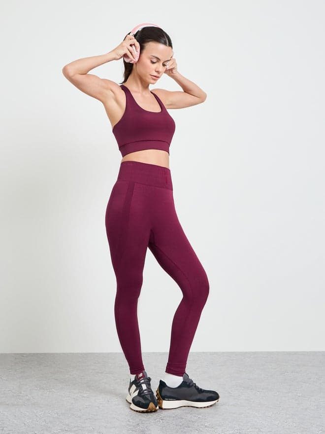 Styli Burgundy Tonal Texture Broad Waistband Leggings
