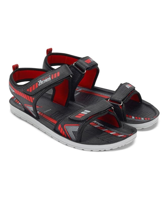 PARAGON PUK2227G Sandals for Men | Durable, Comfortable & Lightweight Sandals with Adjustable Velcro Strap & Back Loop for Good Fitting | Easily Washable | Ideal for Outdoor Use Black