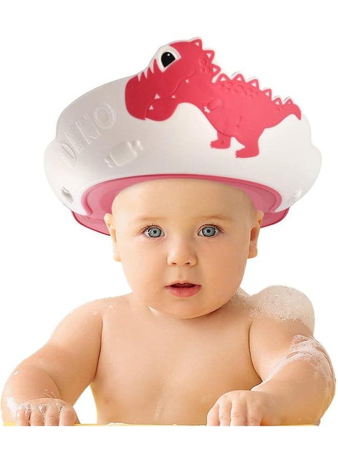 FUNUPUP Baby Shower Cap Dinosaur Shape Shower Cap for Kids Waterproof Shampoo hat Protect Ears Eyes Adjustable Silicone Hat for Children Toddler Infants Boys Girls (Red)