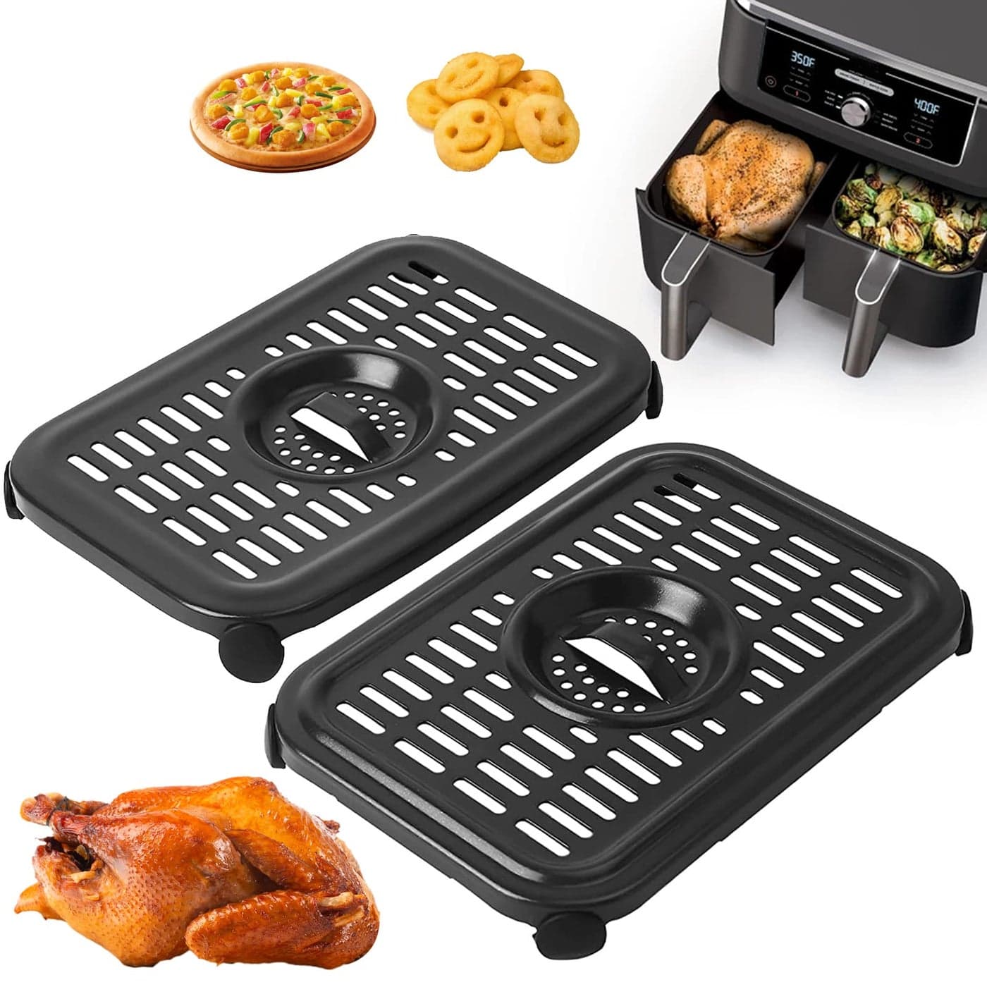GXF Air Fryer Replacement Parts for Ninja Foodi AF300UK 6 in 1 76L DualZone Air Fryers 2 PCS Food Grade Air Fryer Accessories Grill Pan Plate Crisper Plate Rack Tray Dishwasher Safe
