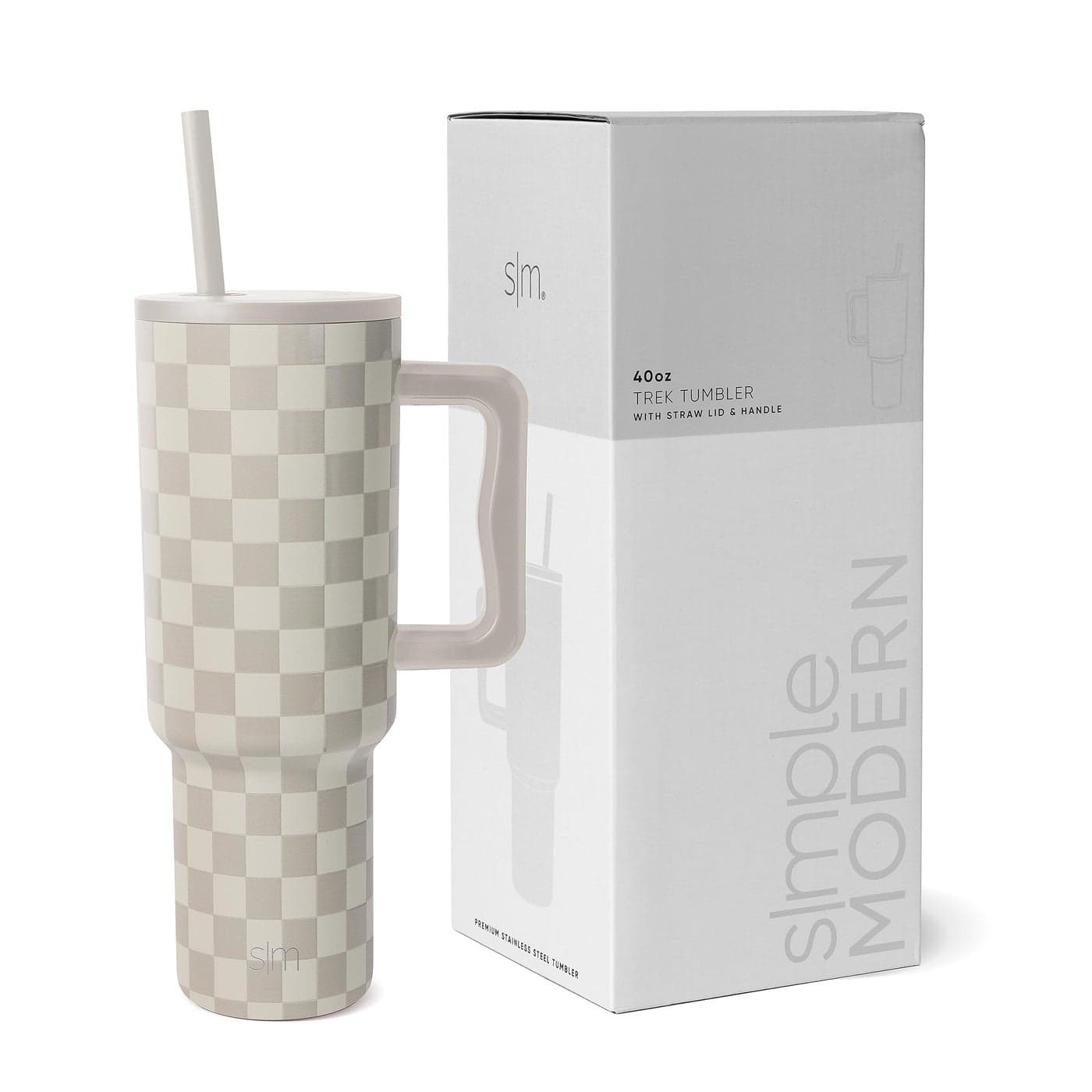 Simple Modern 40 oz Trek Tumbler with Handle and Straw Lid Cup Holder Friendly Insulated Stainless Steel Travel Mug Checkmate