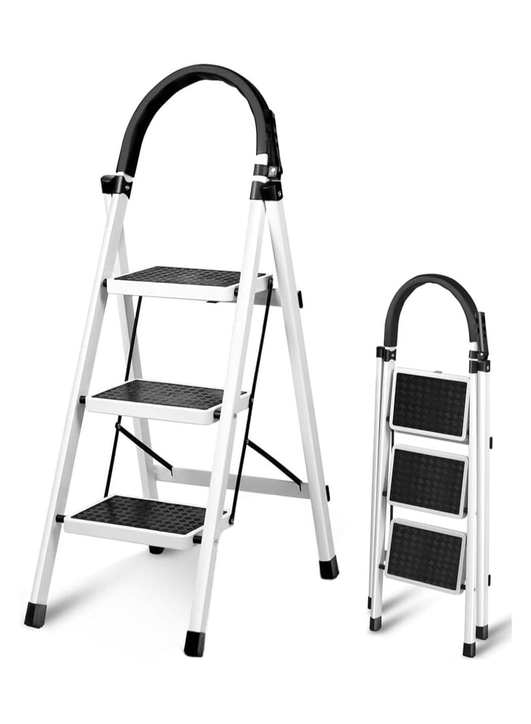 Foldable Ladder 3 Steps, Home Ladder Folding Step Stool with Wide Anti-Slip Pedal, Adults Folding Sturdy Steel Ladder for Home,Kitchen, Garden, Office
