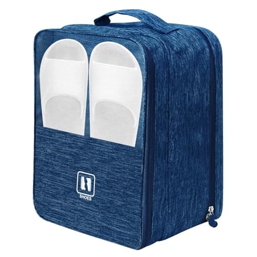 PNEUICALLY Large Shoe Bags for Travel Holds 3 Pairs of Shoes Portable Dance Shoe Storage Pouch Sneaker Storage Bag Navy Blue