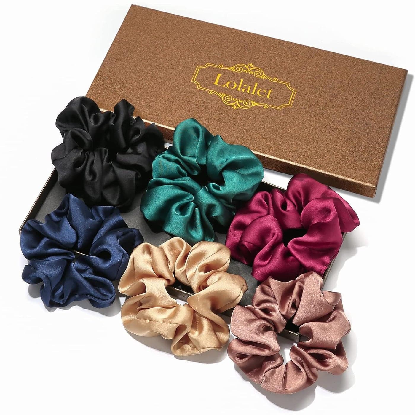 Lolalet Scrunchies for Women Satin Hair Softer Than Silk Ties Sleep Big Scrunchy Ponytail Holder with Elastic Bands Girls Thick Thin Curly 6 Pack Style D
