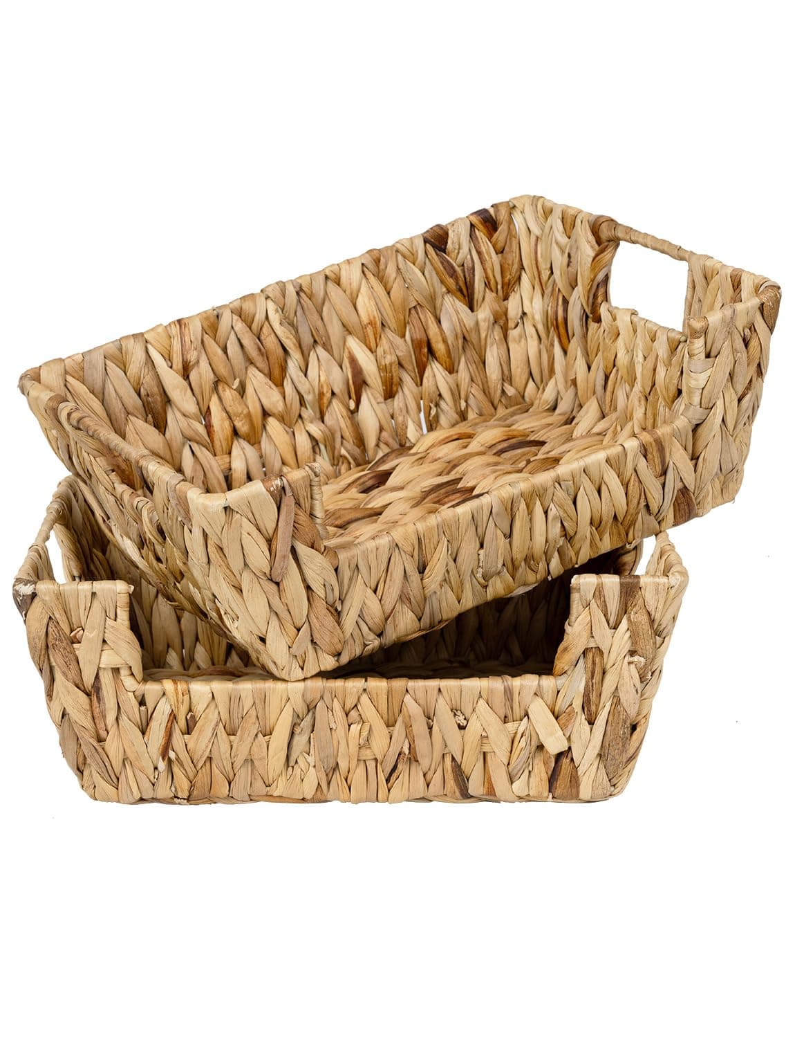 StorageWorks Wicker Basket for Pantry Organizers and Storage, Stackable Water Hyacinth Storage Baskets for Pantry Shelves, 2-Pack