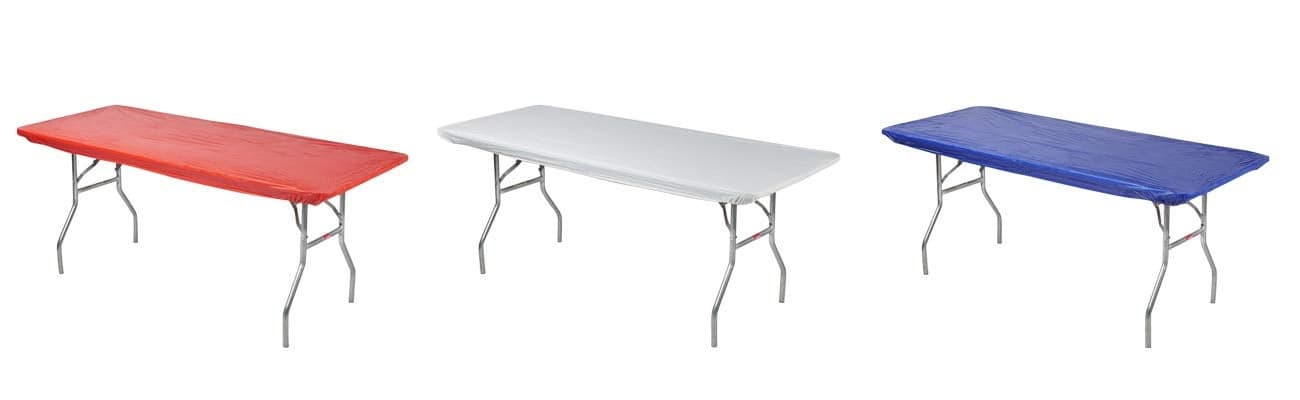 KwikCovers Rectangular Fitted Plastic Table Covers 6 x 30 6 Feet Red White Blue