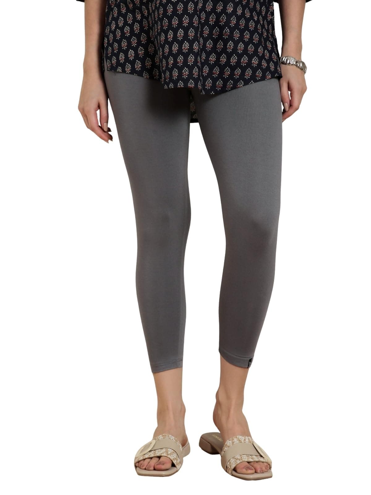 TWIN BIRDS Viscose Elastane Stretch Leggings for Women | Mid Rise Skinny Fit, High Ankle & 7/8 Cropped Length Active Legging Steel Grey