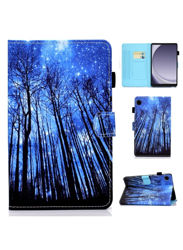For Samsung Galaxy Tab A9 Protective Case Stitching PU Leather+TPU Tablet Cover with Card Slots - Forest