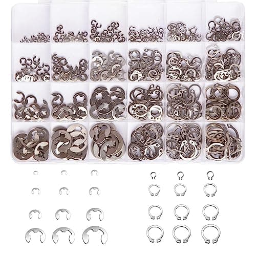 Mariyandh 327Pcs E-Clips Circlip Retaining Rings Assortment Set(1.2mm-10mm) and C-Clips External Retaining Rings Snap Rings Assortment Kit Circlip 304 Stainless Steel(M3-M14),24 Sizes
