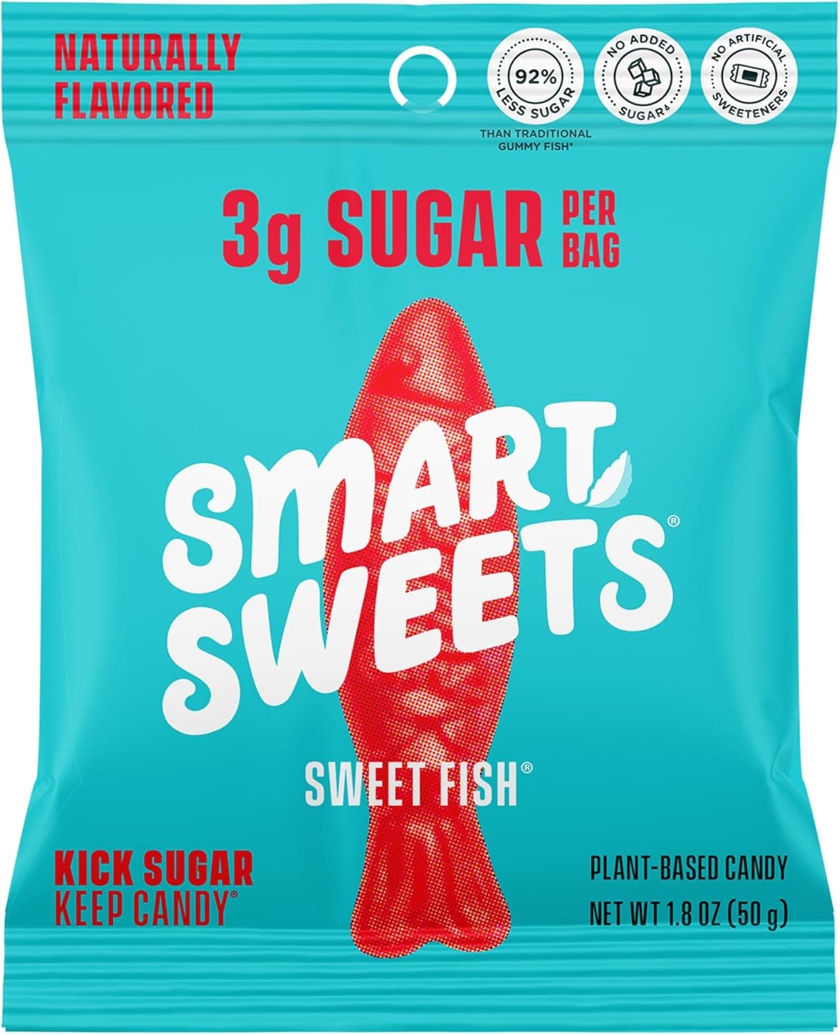 SmartSweets Sweet Fish Candy - Low Sugar Gummy Treats, 3g Sugar per Bag, Plant-Based, Pack of 6