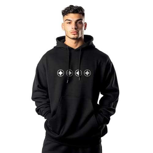 Nobero Men's Cotton Neck Hooded Oversized Fit Sweatshirt (1M-TWRH-C0668_Black 3_Medium)