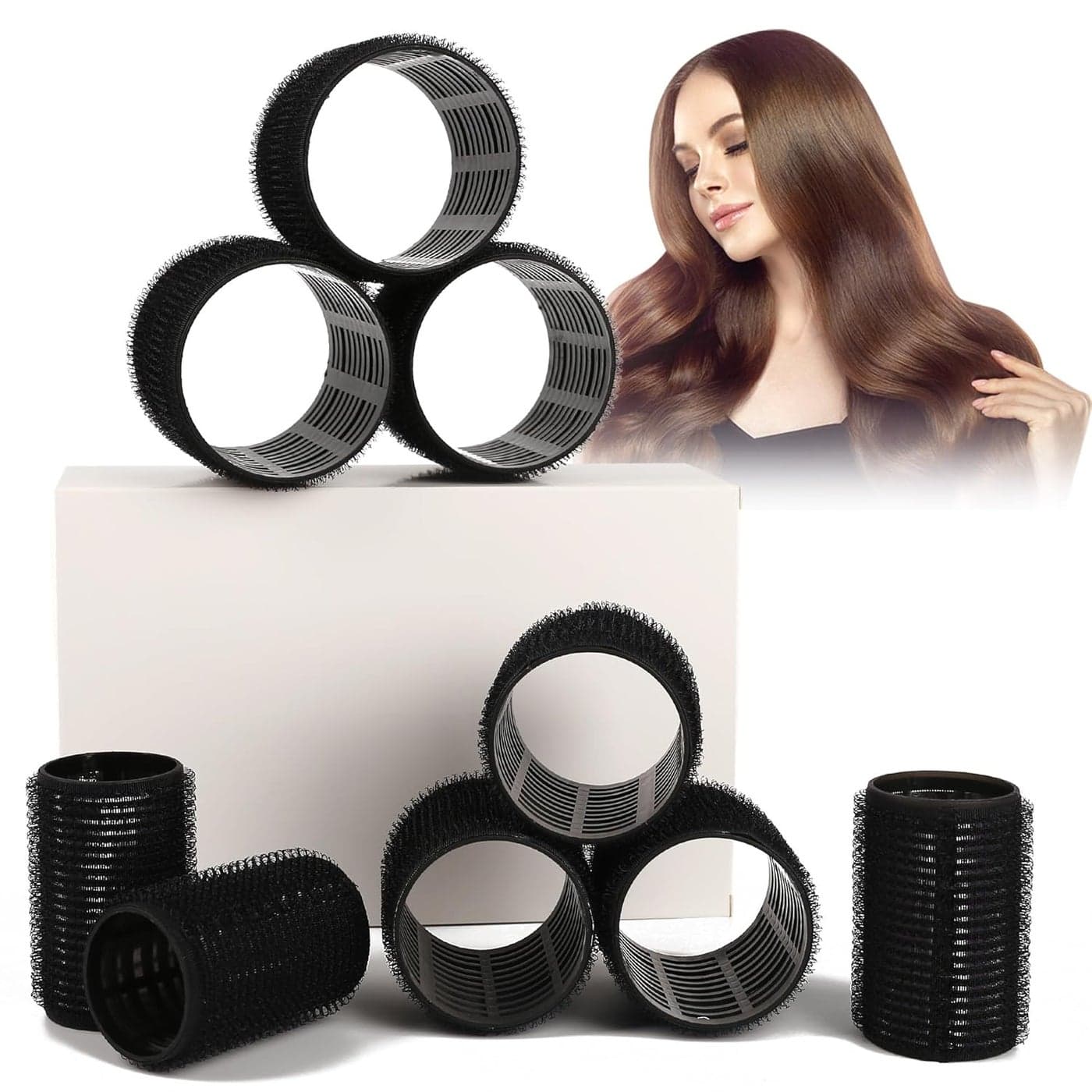 HYOUJIN 9pc SelfGrip Ceramic Ionic Thermal Hair RollersHair Velcro Rollers for Salon Quality Hair Blowout Look for Long or Short HairHair Roller Set Perfect for Sleeping InBlack60mm48mm36mm