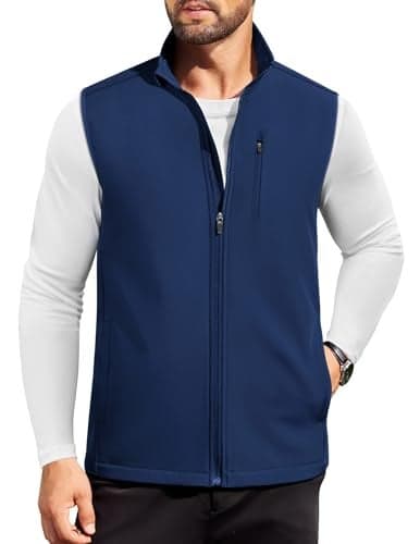 COOFANDY Windproof Vest For Men Lightweight Sleeveless Jacket Zip Fleece Lined Softshell Vest With Pocket, Dark Blue, Small