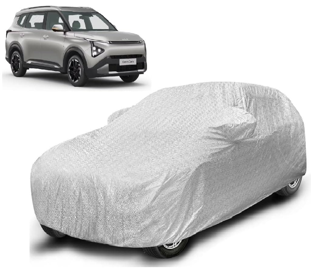 Auto Hub Car Cover Compatible with Kia Carens Clavis with Mirror Pocket, Soft Cotton Lining, Carens Clavis Car Cover Waterproof - Metallic Silver