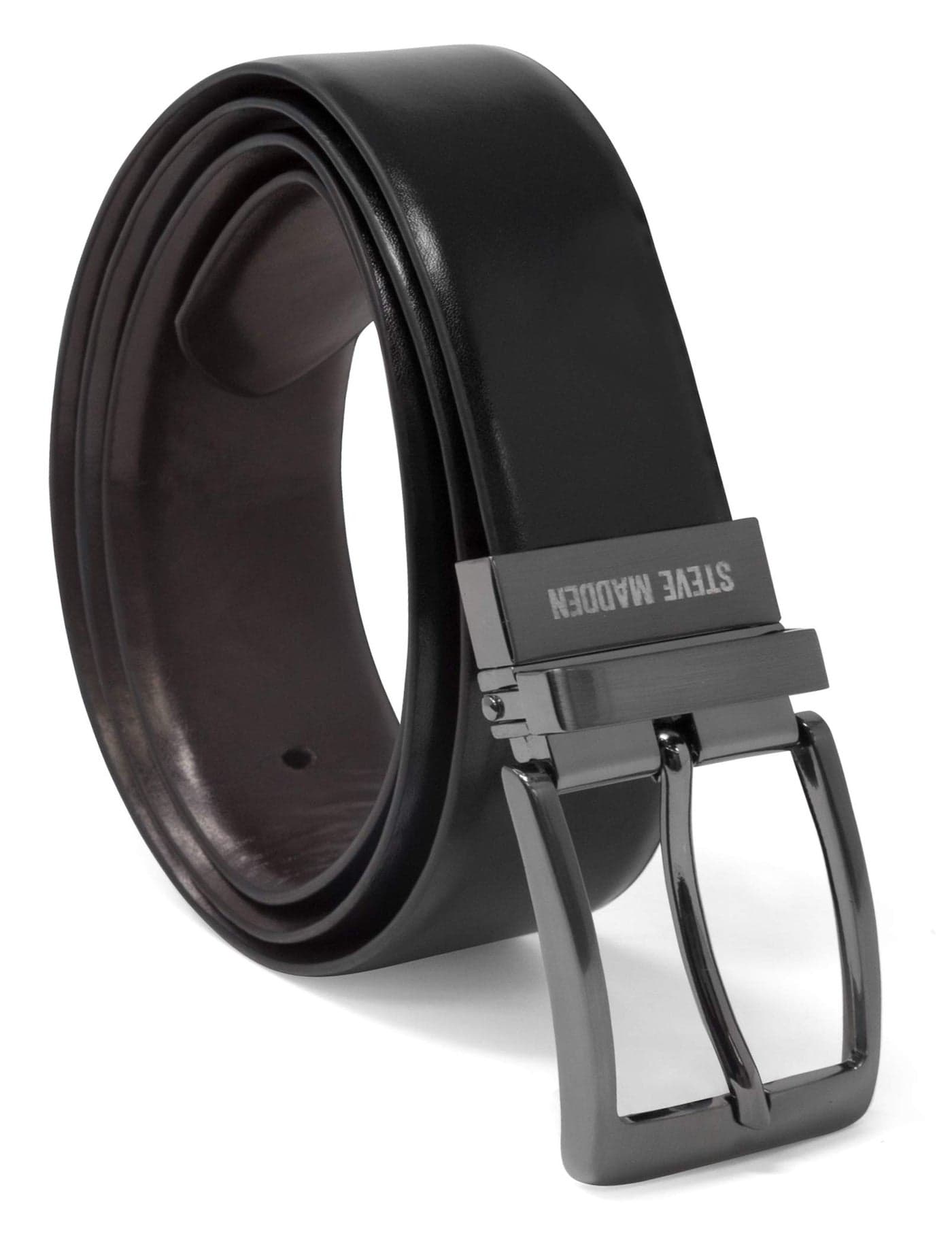 Steve Madden Reversible Men's Dress Casual Every Day Leather Belt, Black/Brown (Burnished), 46