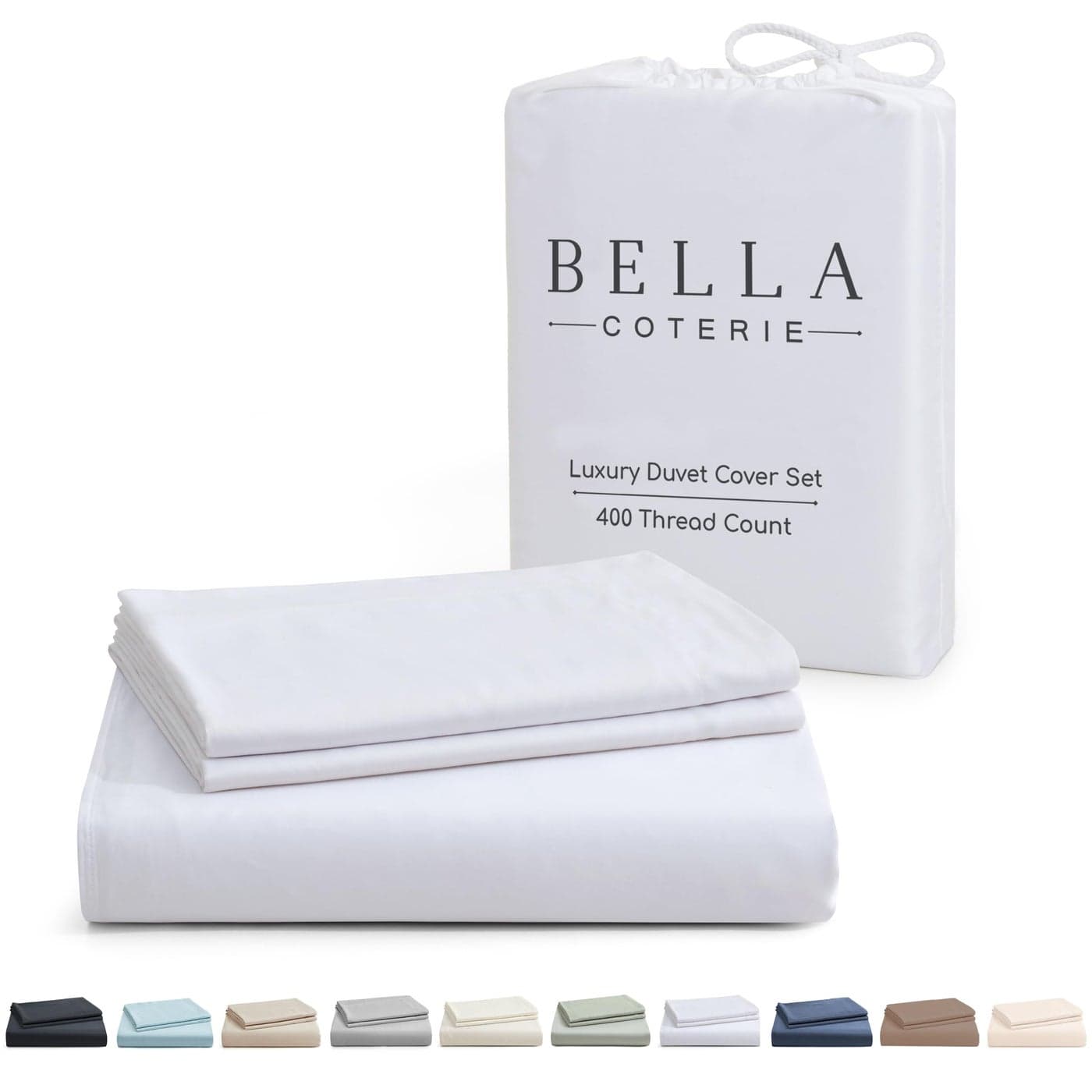 Bella Coterie Luxury Bamboo Viscose King Size Duvet Cover Set 100 Organically Grown Corner Ties Ultra Soft Cooling Two Pillow Shams 106 x 94 No Insert White