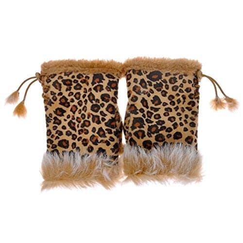 ZLYC Women Teen Classic Winter Warm Rabbit Fur Hands Wrist Fingerless Gloves Mittens, Leopard Print
